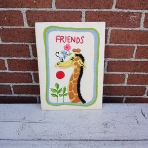 Vintage Embroidery Giraffe and Mouse Friends Wall Art 11" X 14"